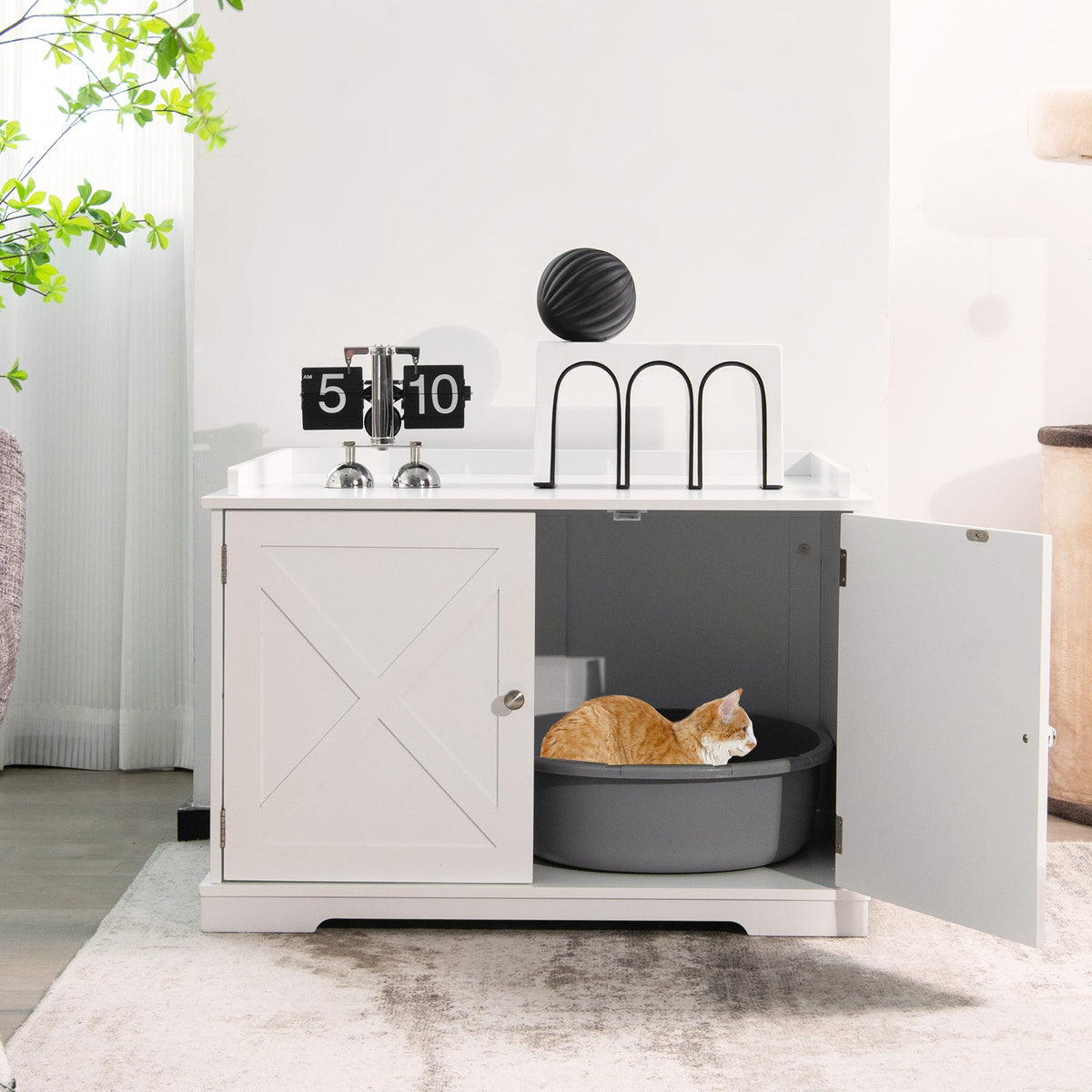 Large Wooden Cat Litter Box Enclosure with the Storage Rack