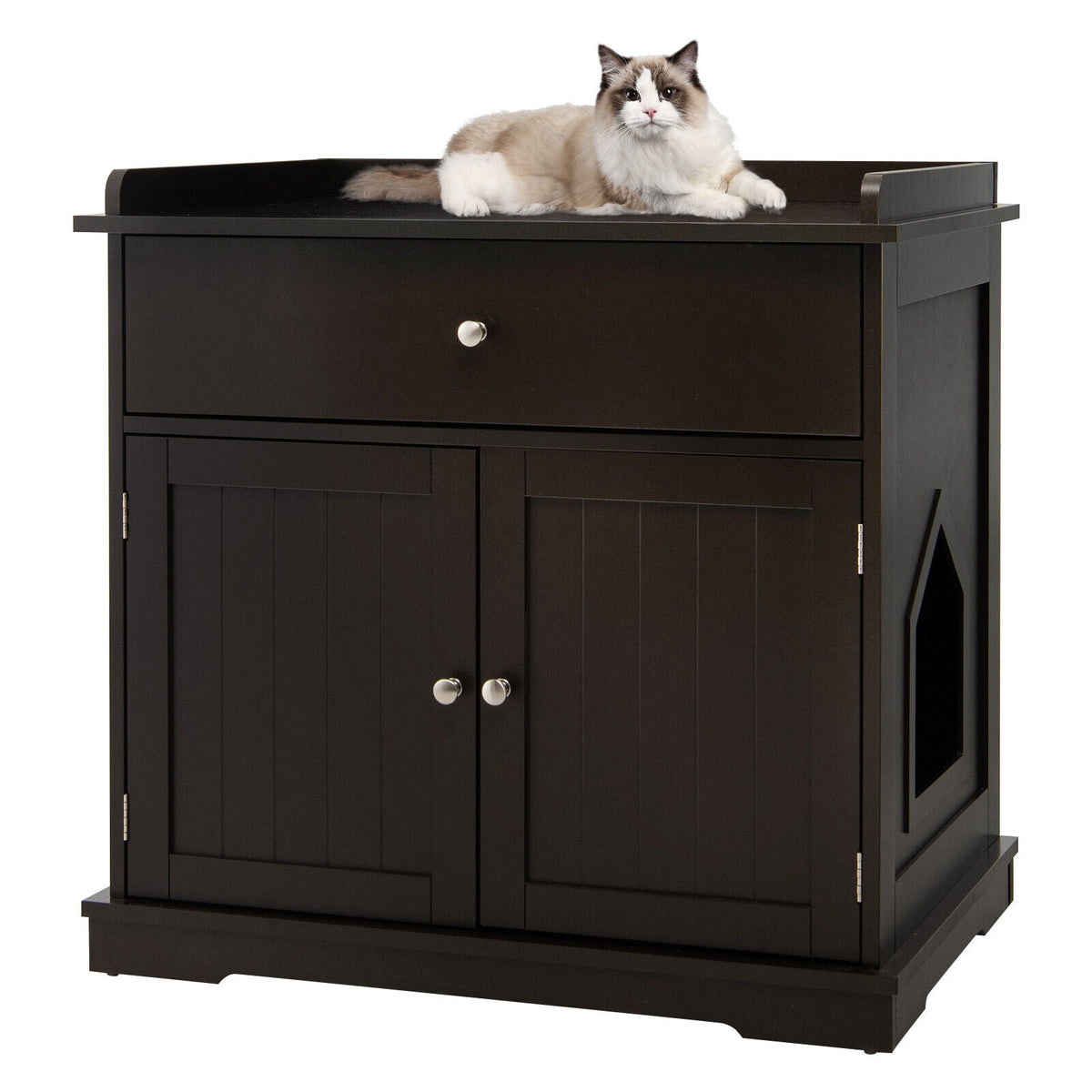 Wooden Cat Litter Box Enclosure with Drawer Side Table Furniture